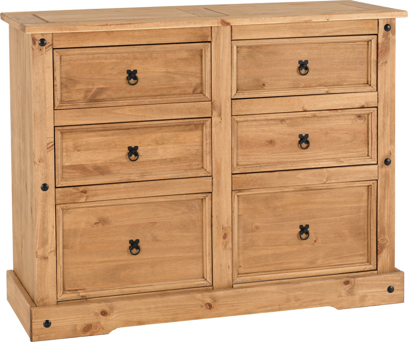 Corona 6 Drawer Chest in Distressed Waxed Pine