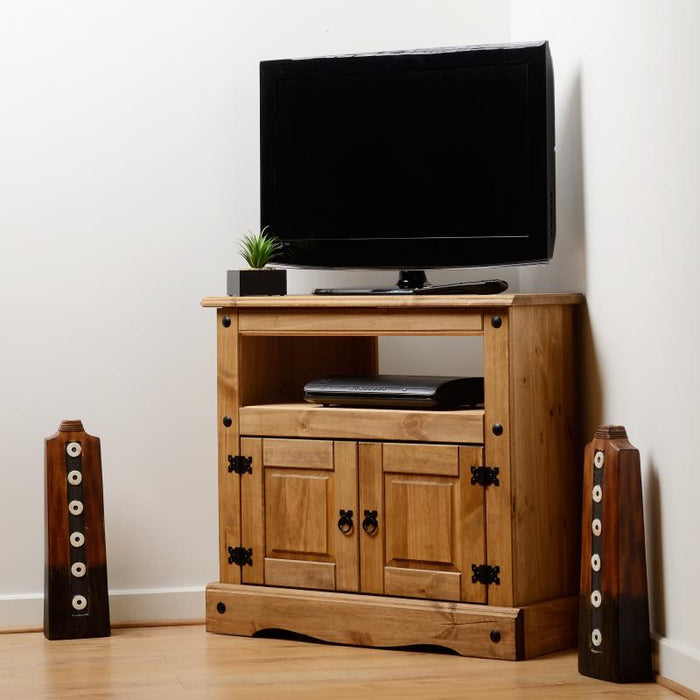 Corona Corner TV Cabinet in Distressed Waxed Pine