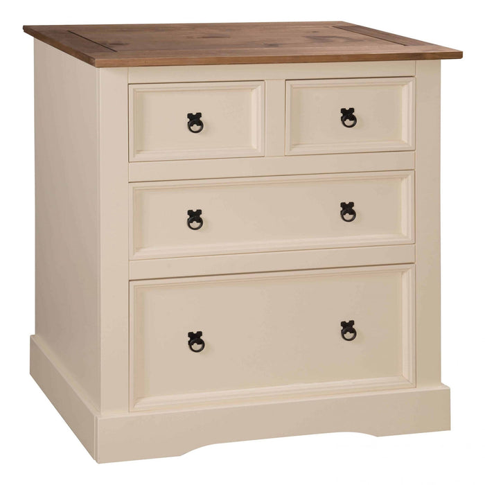 Corona 2+2 Drawer Chest in  Cream and Distressed Waxed Pine