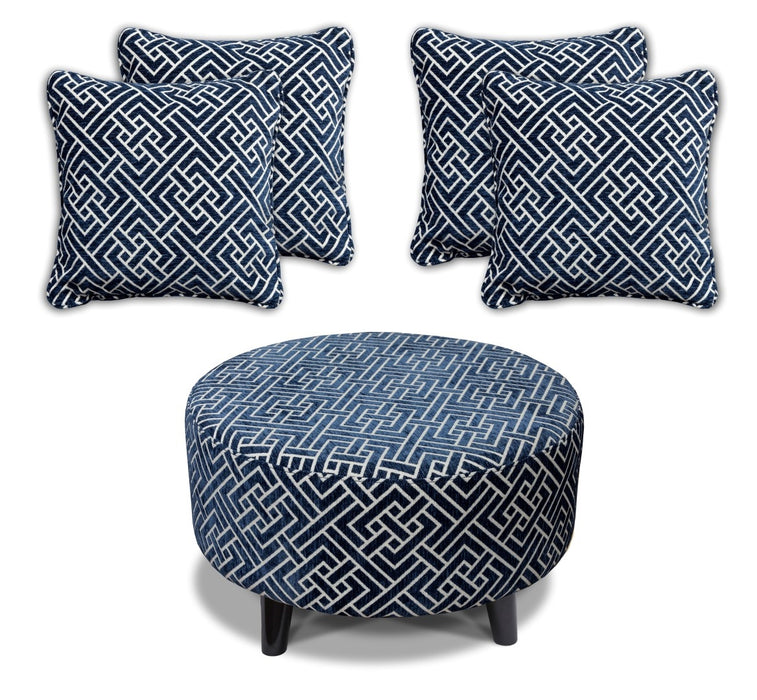 Flair - Footstool & 4 Cushion Set - Navy