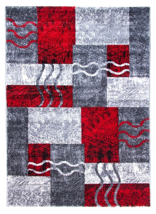 Red Grey Modern Square Geometric Rug - Primo