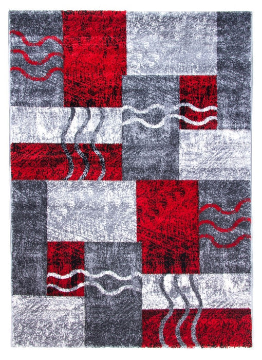 Red Grey Modern Square Geometric Rug - Primo