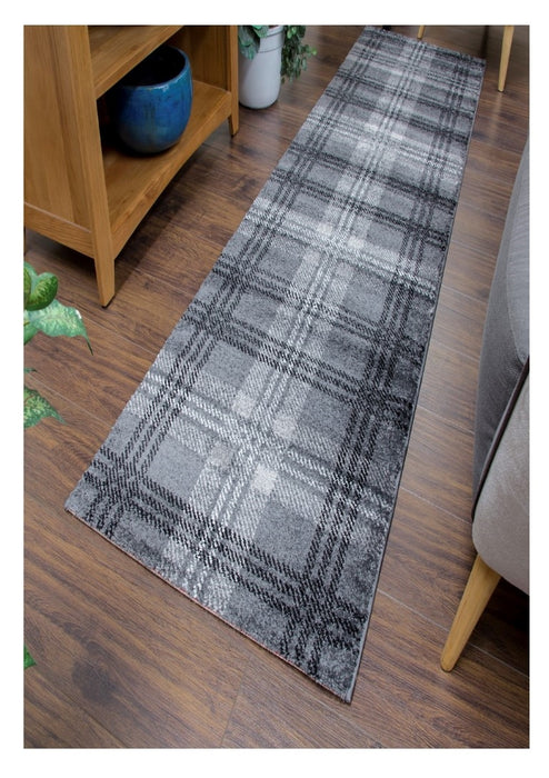 Glendale Tartan Runner Rug - Grey / Black