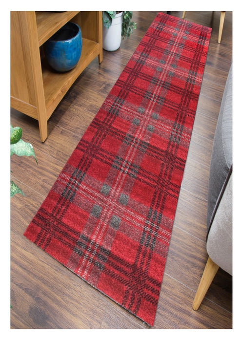 Glendale Tartan Runner Rug - Red/Grey