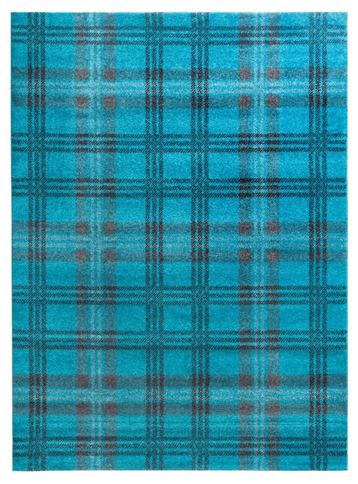 Glendale Tartan Modern Rug Teal Grey