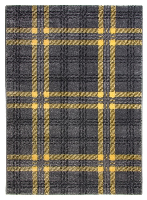 Glendale Tartan Modern Rug Gray Yellow