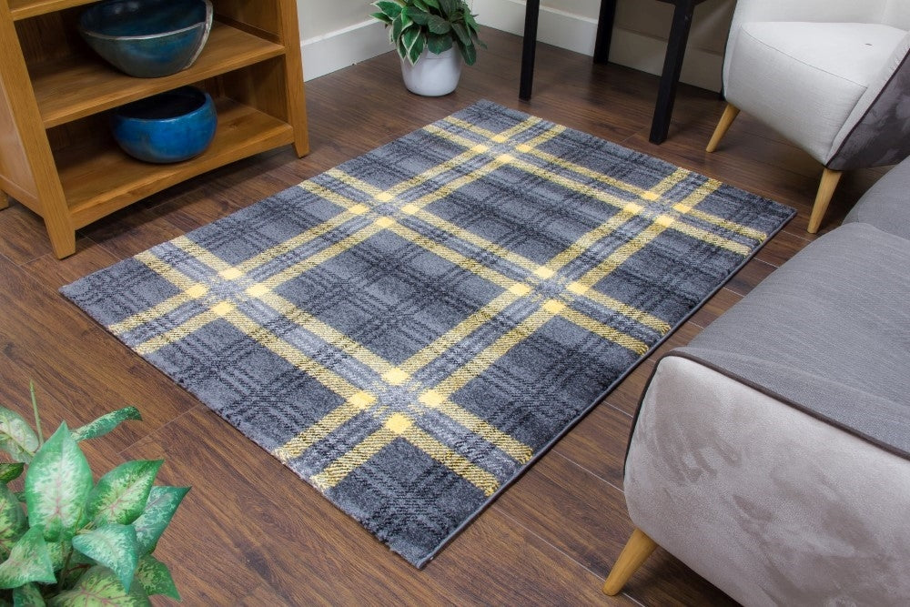 Glendale Tartan Rug - Grey/Yellow