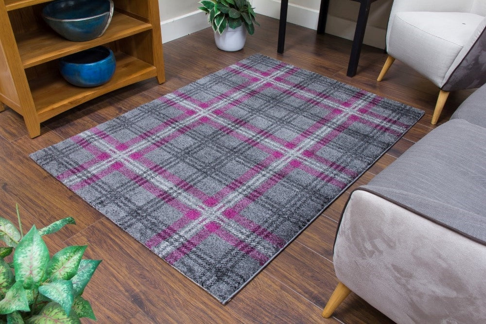 Glendale Tartan Rug - Grey/Purple