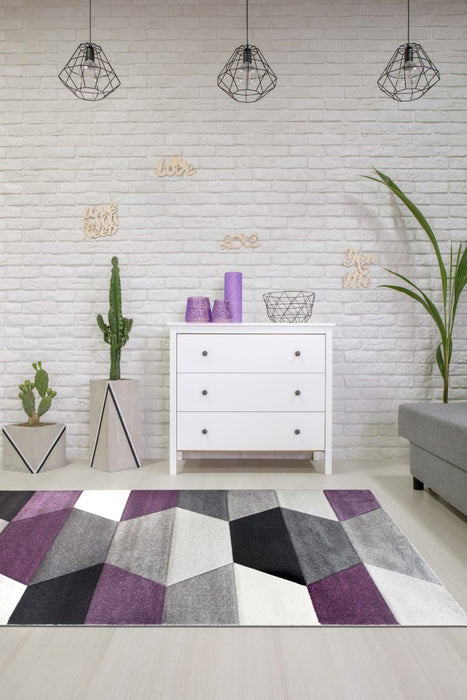 Purple Grey Hexa Geometric Rug - Impulse