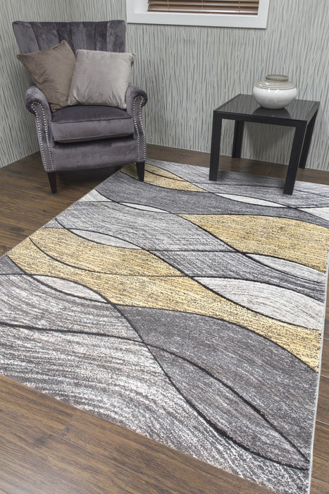 Yellow Grey Waves Rug - Impulse