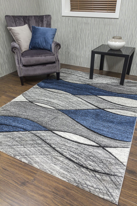 Navy Blue Grey Waves Rug - Impulse