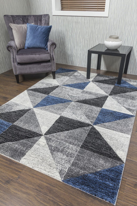 Navy Blue Grey Geometric Triangles Rug - Impulse Triad