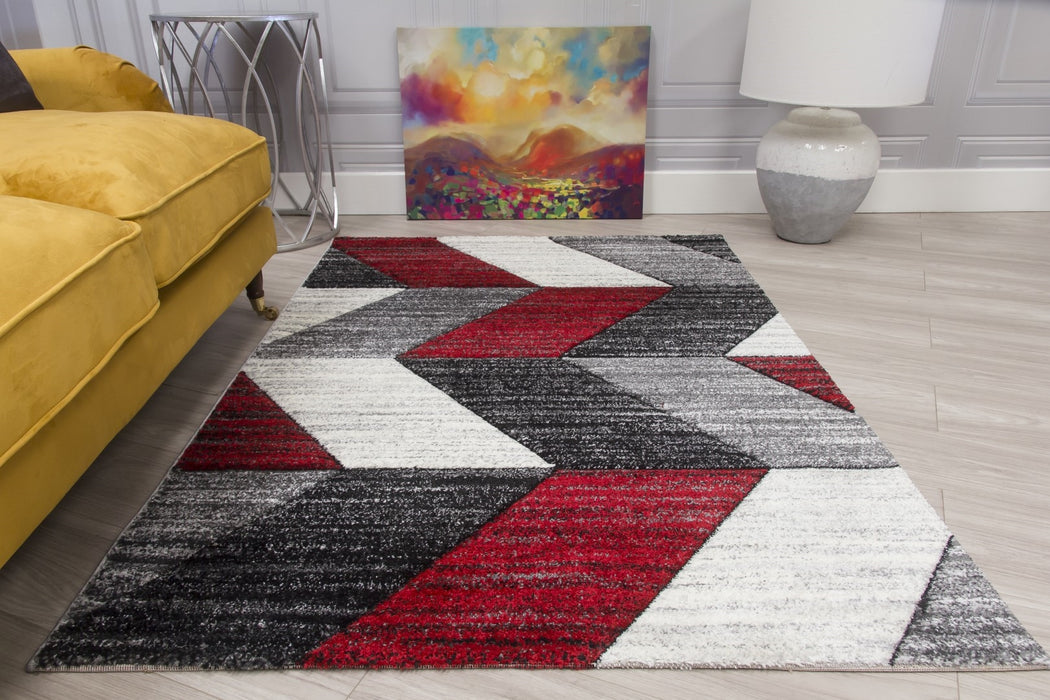 Grey Red Chevron Rug - Impulse