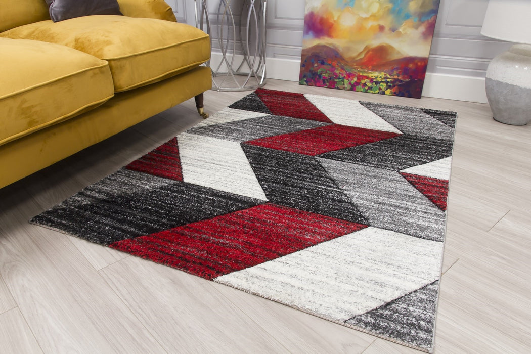 Grey Red Chevron Rug - Impulse