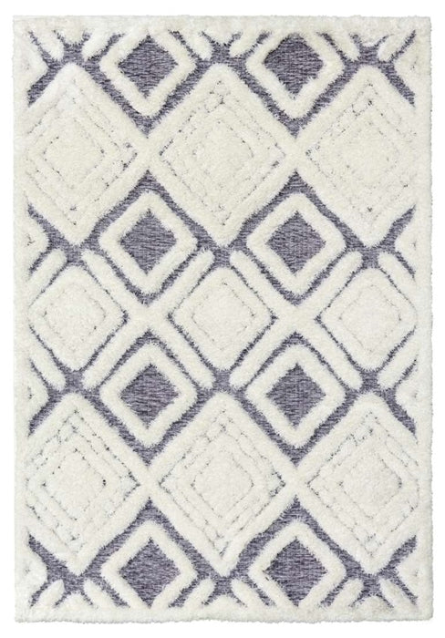 Grey Cream Squares Shaggy Rug - Finesse Motif