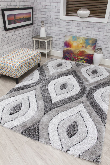 Luxus Teardrop - 3D Shaggy Rug - Grey