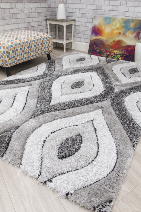 Luxus Teardrop - 3D Shaggy Rug - Grey