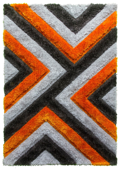 Luxus Cascade - 3D Shaggy Rug - Grey/Orange