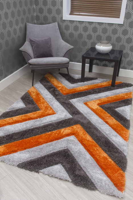 Luxus Cascade - 3D Shaggy Rug - Grey/Orange