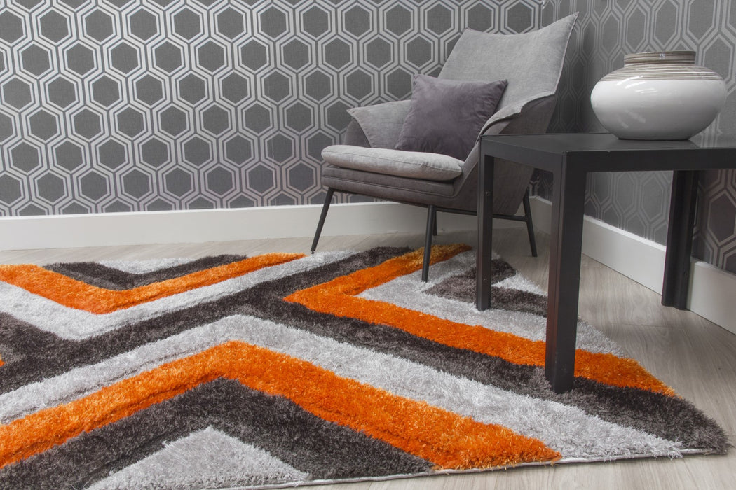 Luxus Cascade - 3D Shaggy Rug - Grey/Orange