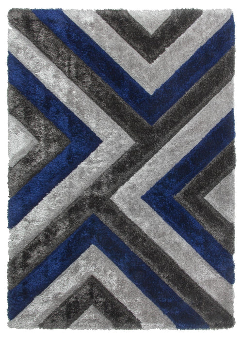 Luxus Cascade - 3D Shaggy Rug - Grey/Navy