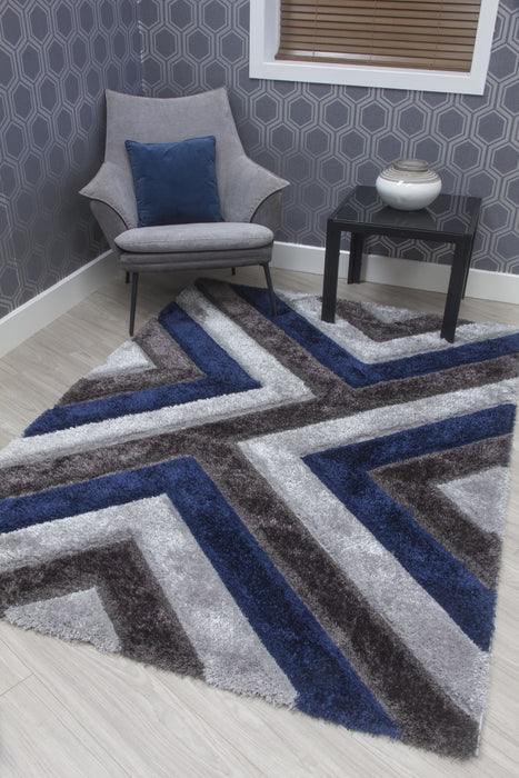 Luxus Cascade - 3D Shaggy Rug - Grey/Navy