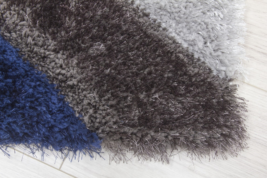 Luxus Cascade - 3D Shaggy Rug - Grey/Navy