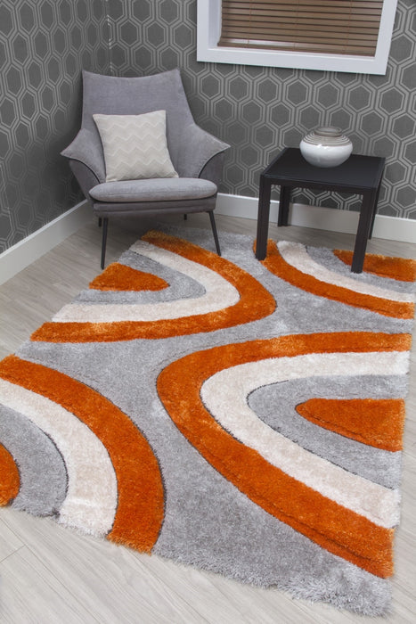 Luxus Ripples - 3D Shaggy Rug - Multi Orange