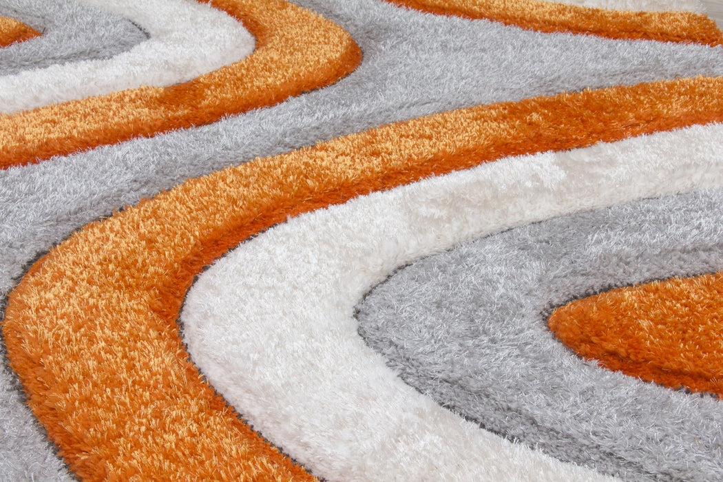 Luxus Ripples - 3D Shaggy Rug - Multi Orange