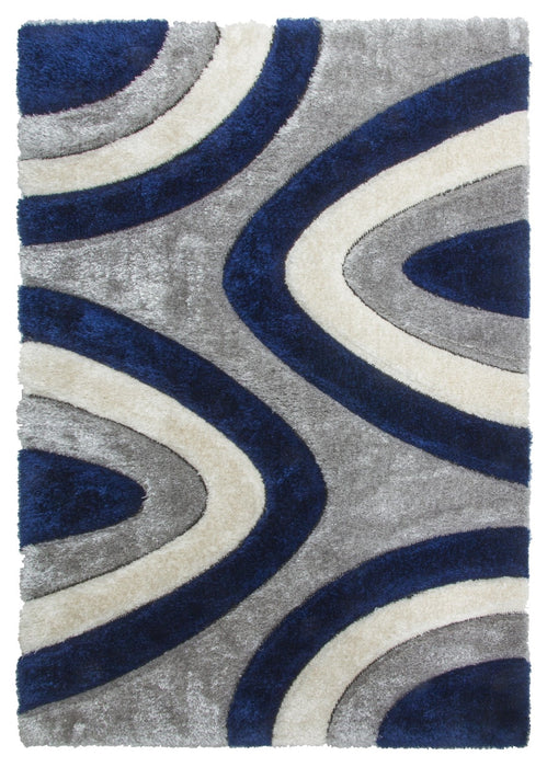 Luxus Ripples - 3D Shaggy Rug - Multi Navy