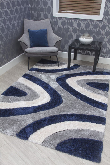 Luxus Ripples - 3D Shaggy Rug - Multi Navy