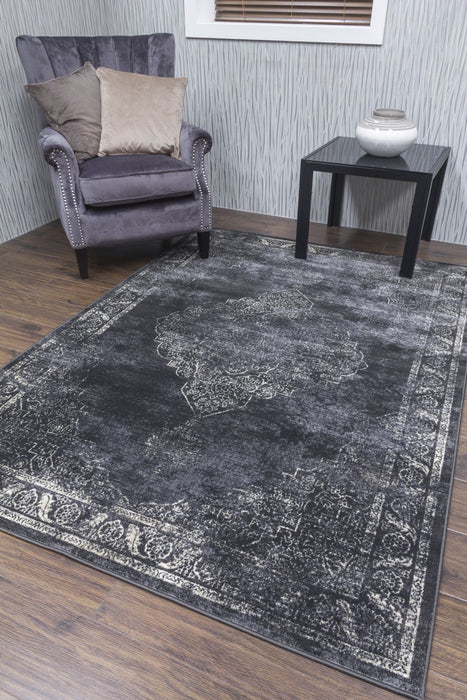 Charcoal Grey Distressed Rug - Vintage Classic