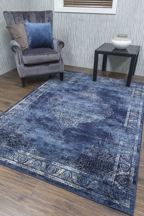 Navy Blue Distressed Rug - Vintage Classic