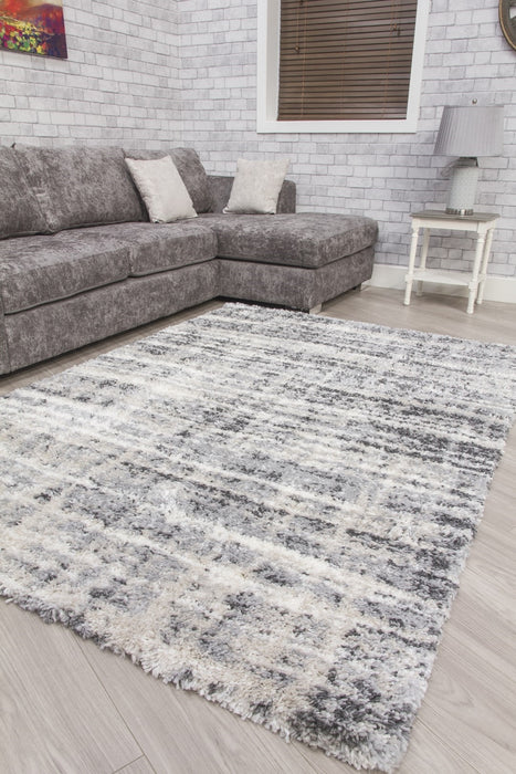 Grey Shaggy Abstract Rug - Fantasy Shimmer