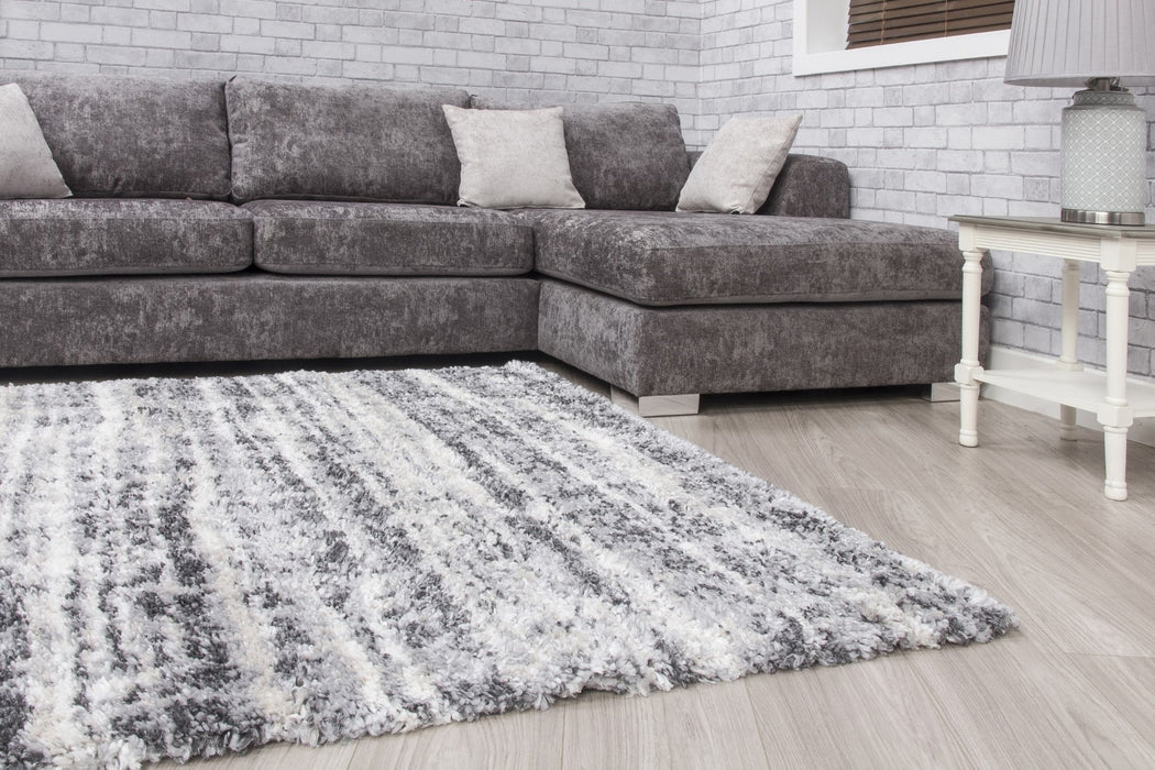 Grey Shaggy Abstract Rug - Fantasy Shimmer