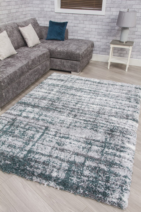 Green Grey Shaggy Abstract Rug - Fantasy Shimmer