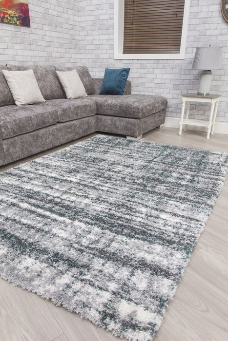 Green Grey Shaggy Abstract Rug - Fantasy Shimmer