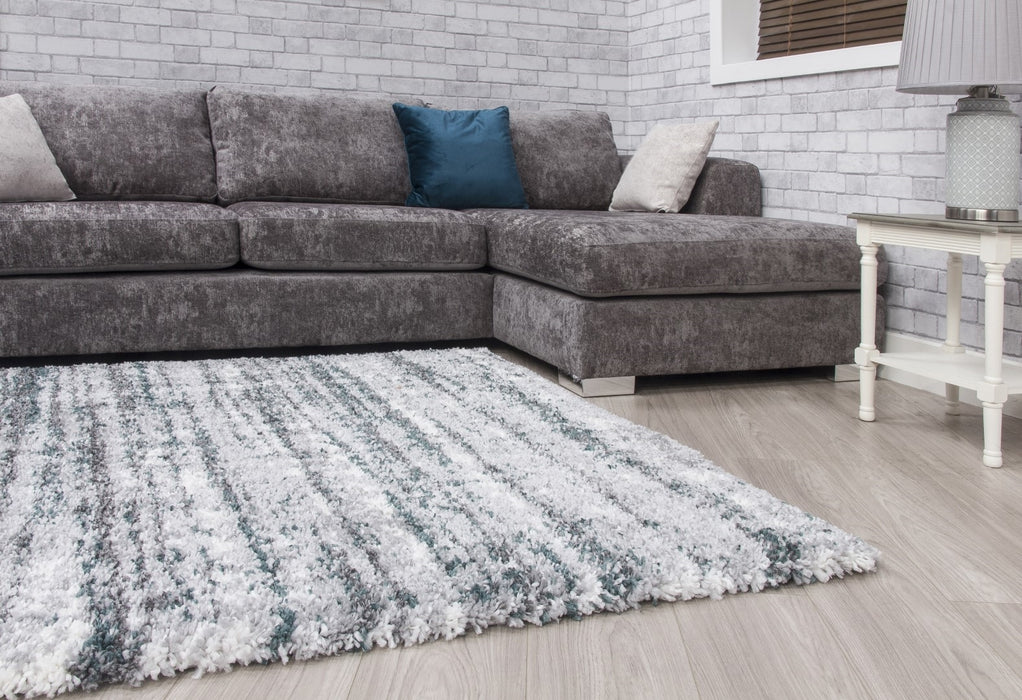 Green Grey Shaggy Abstract Rug - Fantasy Shimmer