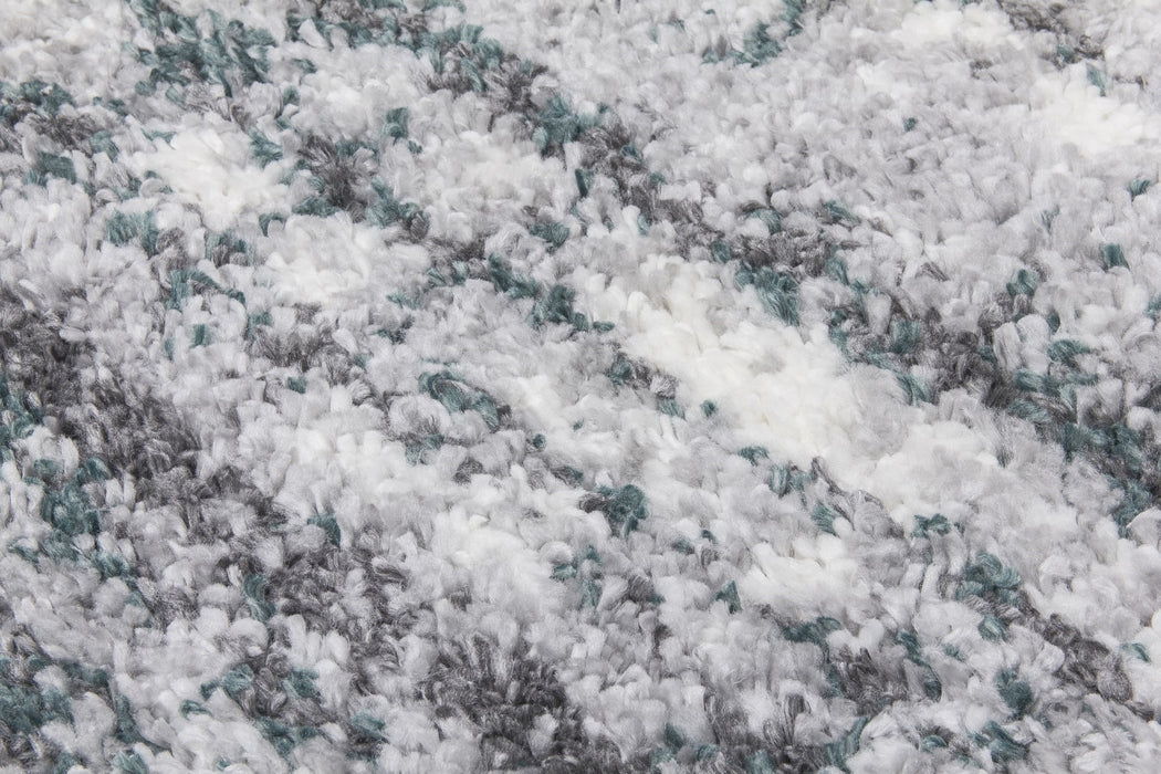 Green Grey Shaggy Abstract Rug - Fantasy Shimmer