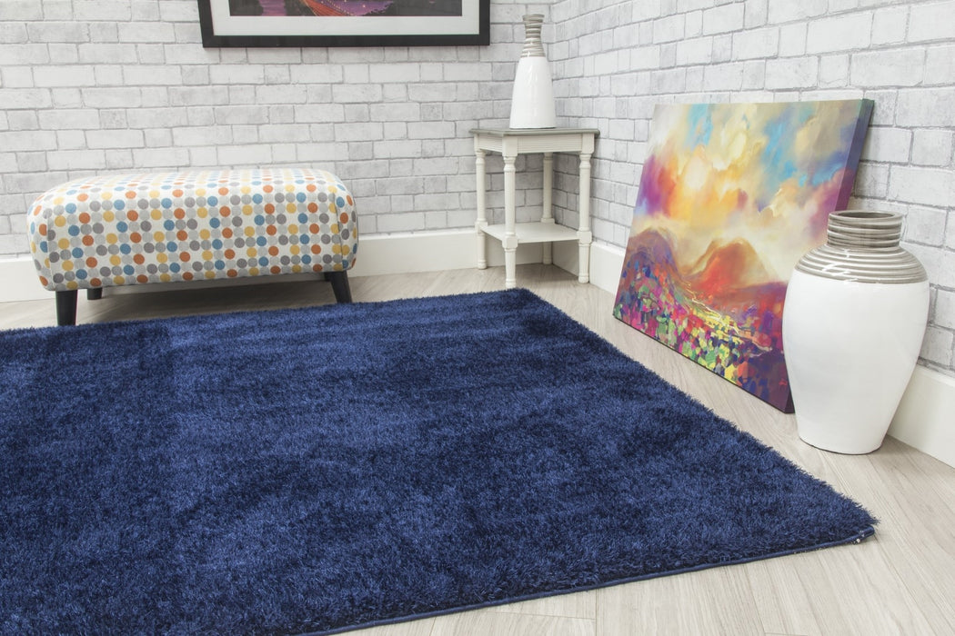 Navy Blue Shaggy Rug - Plush