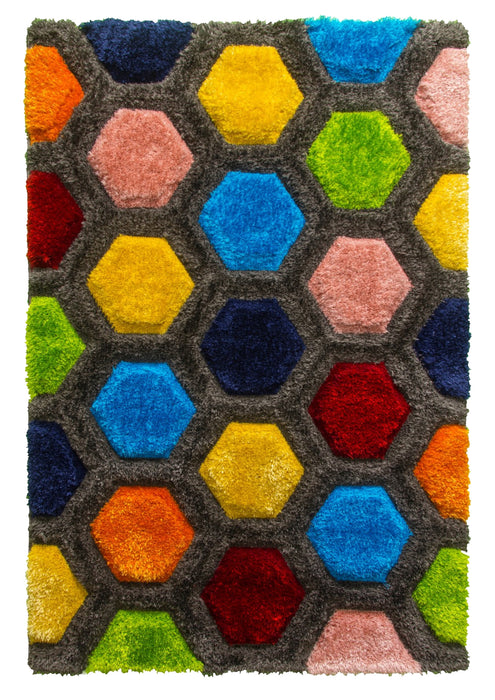 Paradise Honeycomb - 3D Shaggy Rug - Multicolour