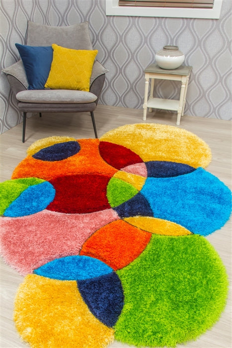 Multicolour 3D Shaggy Rug - Doodle Bubbles