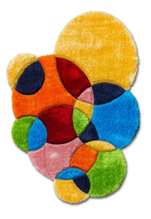 Multicolour 3D Shaggy Rug - Doodle Bubbles