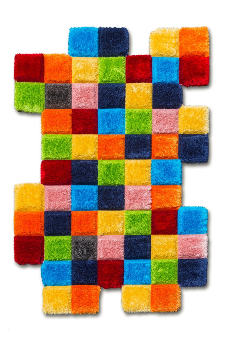 Multicolour 3D Shaggy Rug - Doodle Pixels