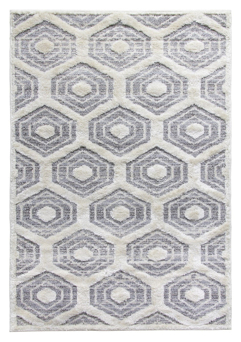 Grey Cream Honeycomb Geometric Rug - Lindos