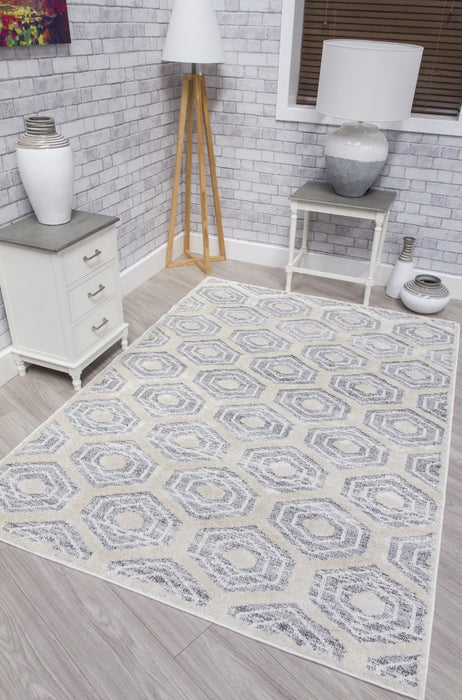 Grey Cream Honeycomb Geometric Rug - Lindos