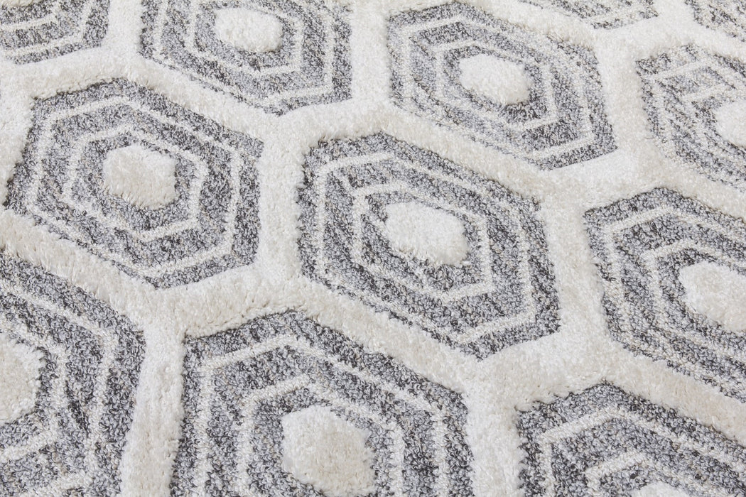 Grey Cream Honeycomb Geometric Rug - Lindos