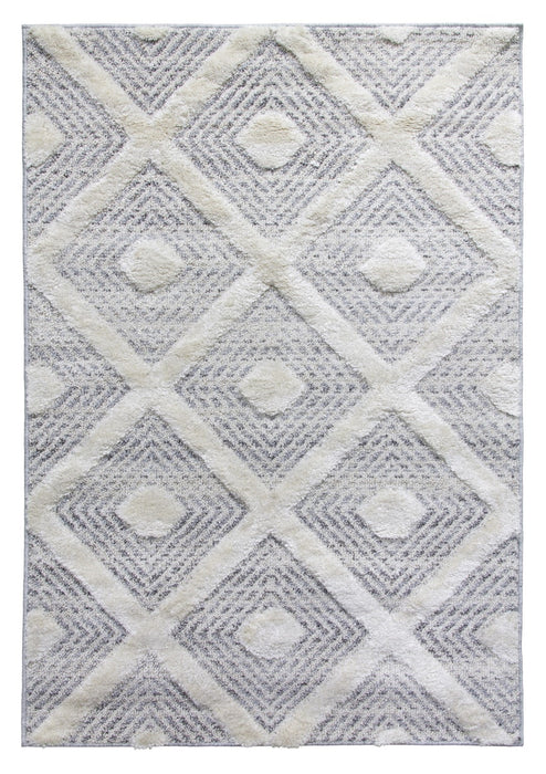 Grey Cream Trellis Geometric Rug - Lindos