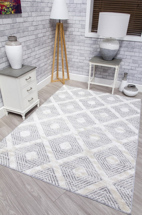 Grey Cream Trellis Geometric Rug - Lindos