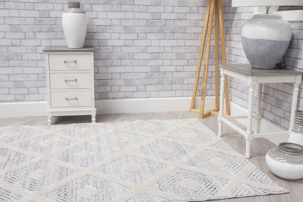 Grey Cream Trellis Geometric Rug - Lindos